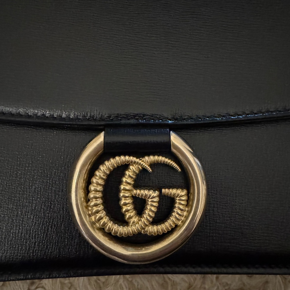 Gucci Black Leather Bag with Gold Accent
